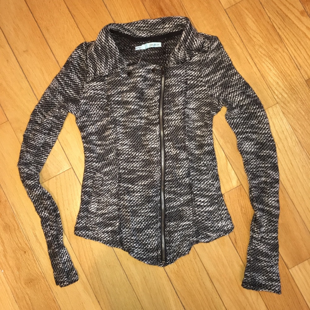Tweed Style Zip Up Sweater